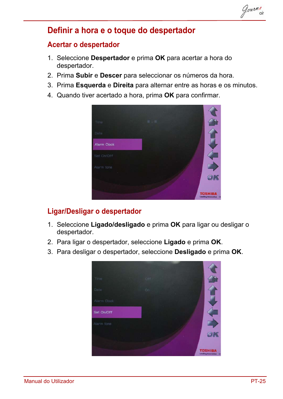 Definir a hora e o toque do despertador | Toshiba JournE Air800-801 User Manual | Page 603 / 706