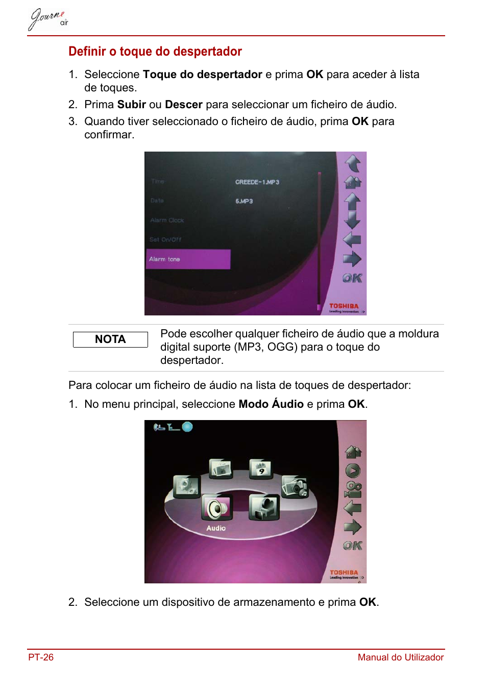 Definir o toque do despertador | Toshiba JournE Air800-801 User Manual | Page 604 / 706