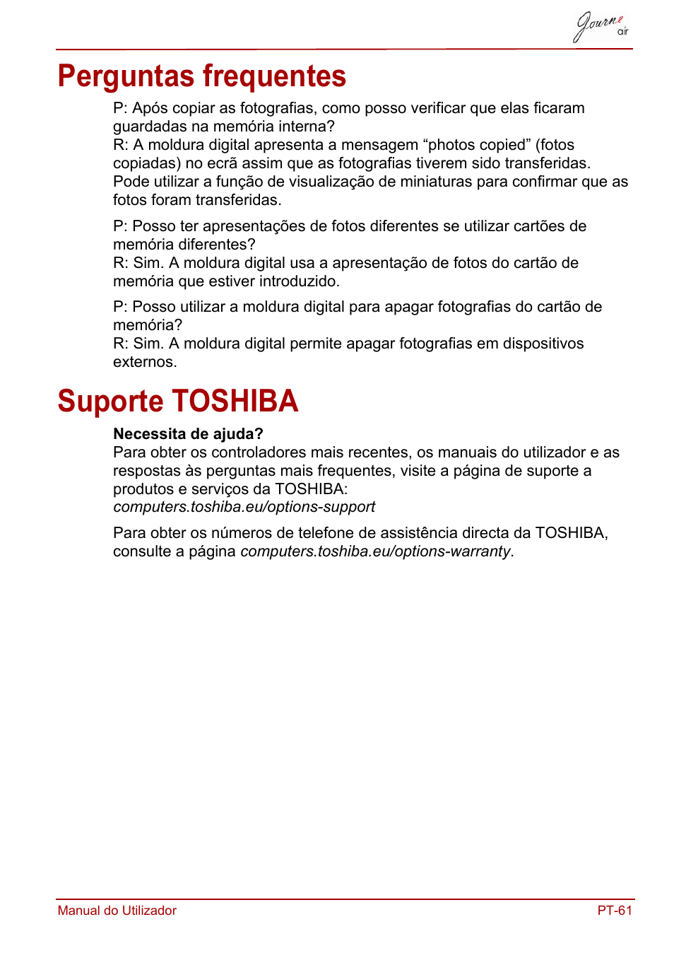 Perguntas frequentes, Suporte toshiba, Perguntas frequentes suporte toshiba | Toshiba JournE Air800-801 User Manual | Page 639 / 706