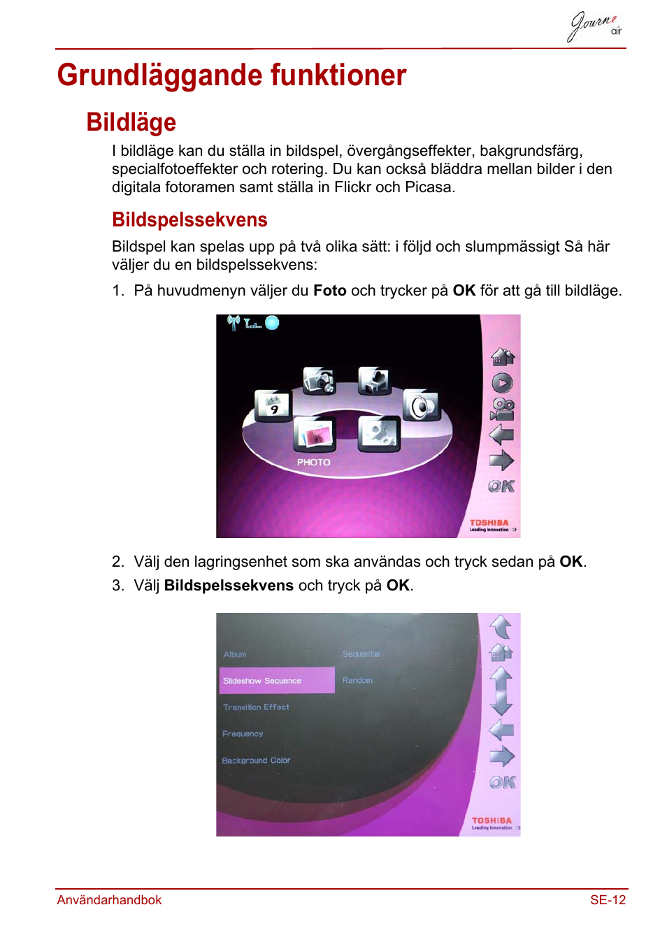 Grundläggande funktioner, Bildläge, Bildspelssekvens | Toshiba JournE Air800-801 User Manual | Page 655 / 706