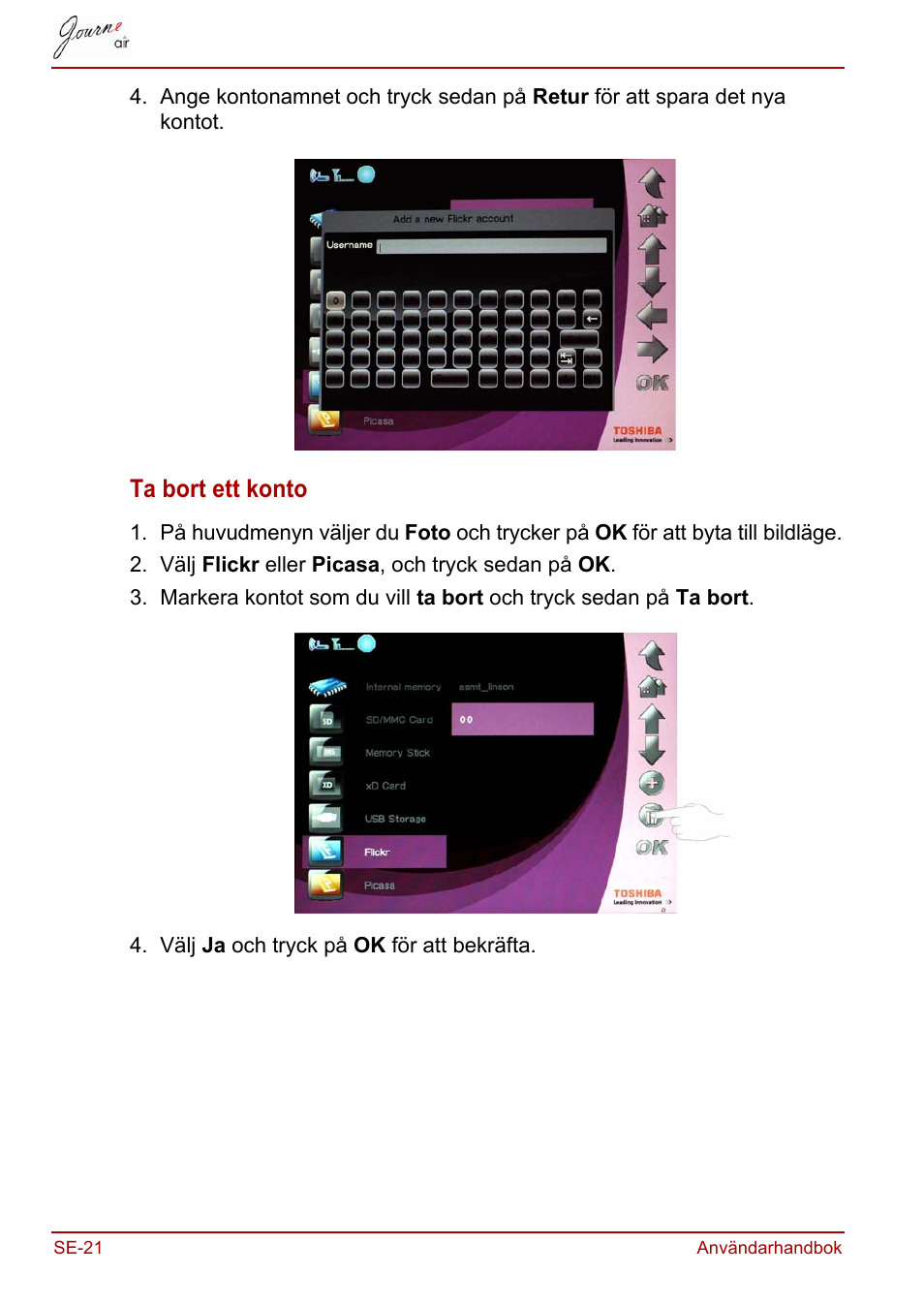 Ta bort ett konto | Toshiba JournE Air800-801 User Manual | Page 664 / 706