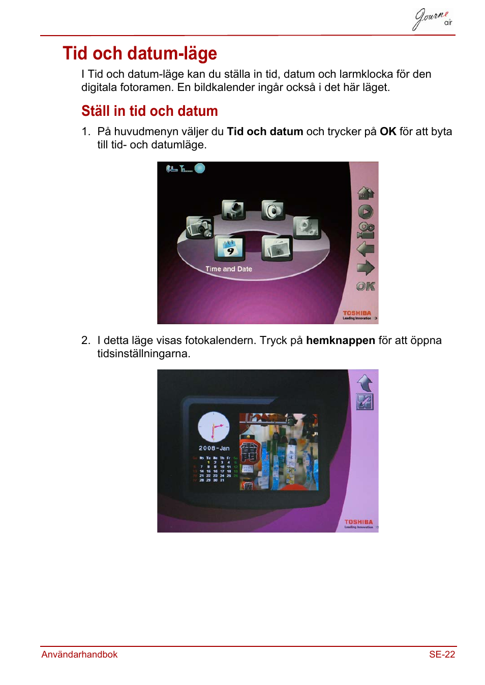 Tid och datum-läge, Ställ in tid och datum | Toshiba JournE Air800-801 User Manual | Page 665 / 706