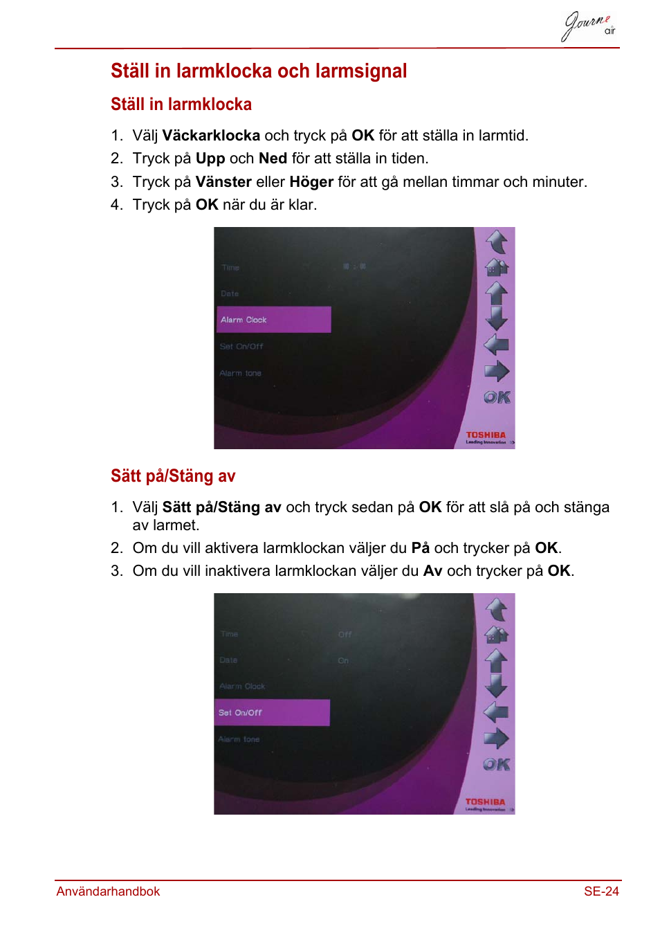 Ställ in larmklocka och larmsignal | Toshiba JournE Air800-801 User Manual | Page 667 / 706