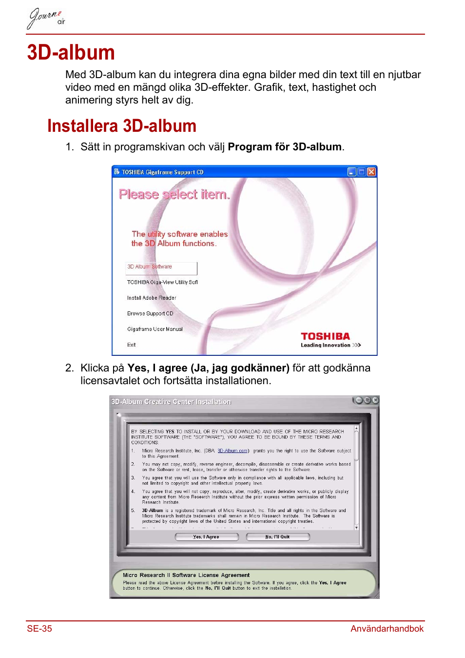 3d-album, Installera 3d-album | Toshiba JournE Air800-801 User Manual | Page 678 / 706