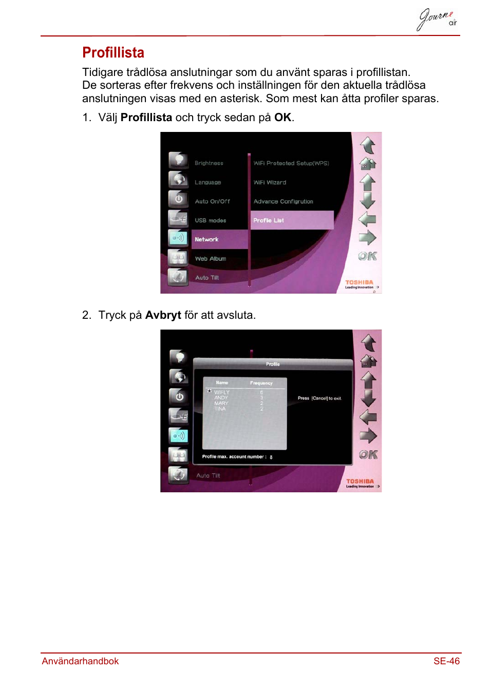 Profillista | Toshiba JournE Air800-801 User Manual | Page 689 / 706