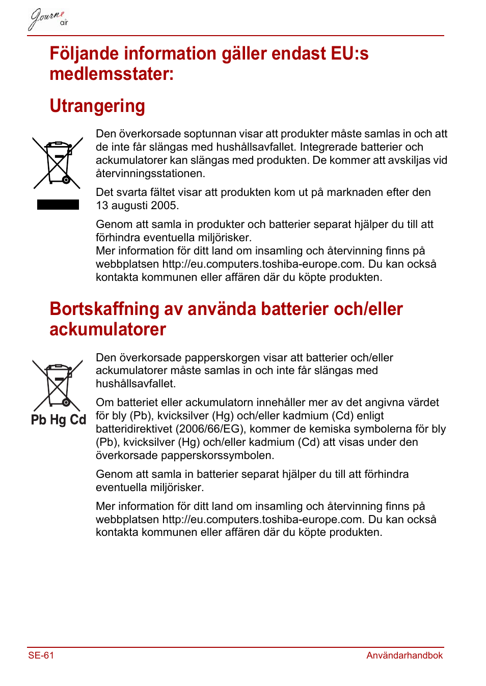 Utrangering | Toshiba JournE Air800-801 User Manual | Page 704 / 706