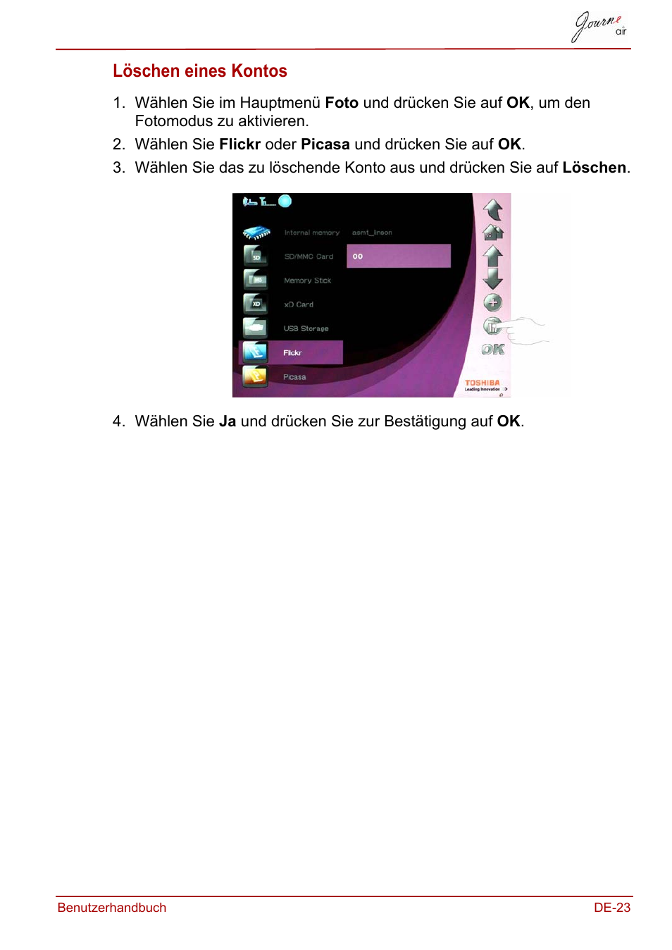 Löschen eines kontos | Toshiba JournE Air800-801 User Manual | Page 85 / 706