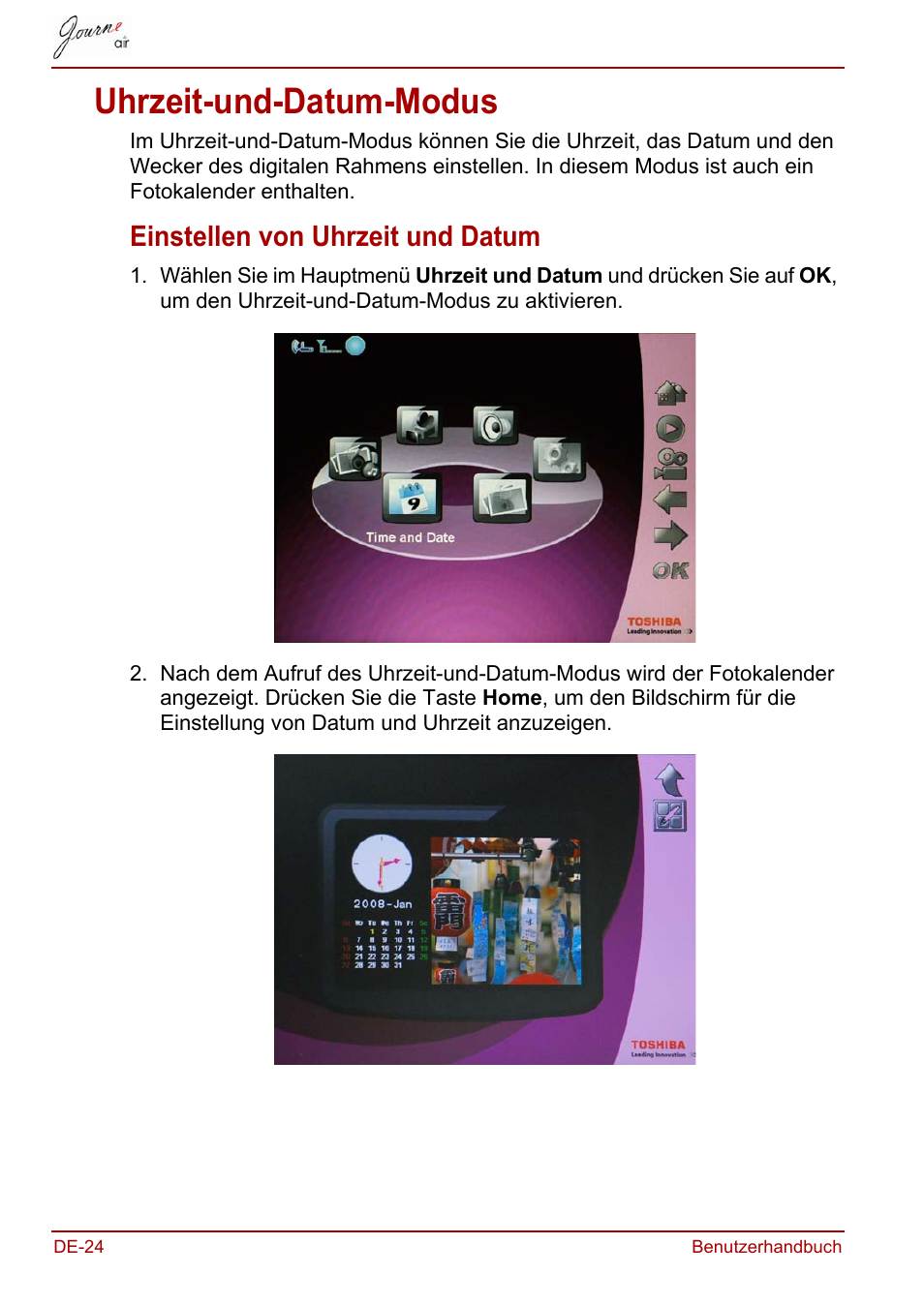 Uhrzeit-und-datum-modus, Einstellen von uhrzeit und datum | Toshiba JournE Air800-801 User Manual | Page 86 / 706