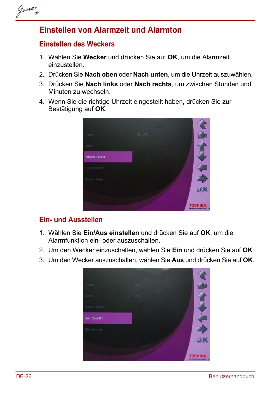 Einstellen von alarmzeit und alarmton | Toshiba JournE Air800-801 User Manual | Page 88 / 706