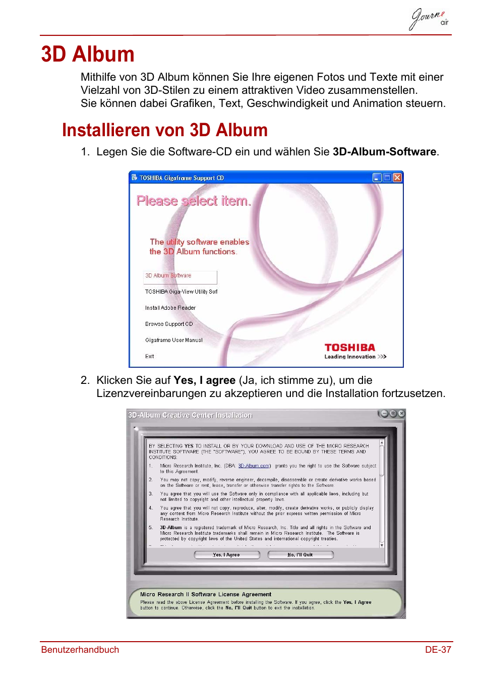 3d album, Installieren von 3d album | Toshiba JournE Air800-801 User Manual | Page 99 / 706