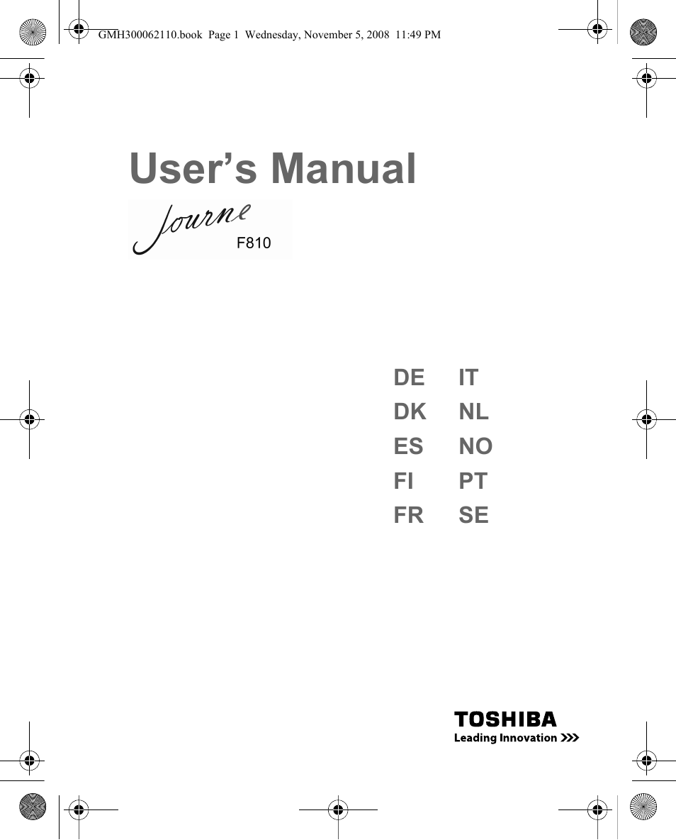 Toshiba JournE F810 User Manual | 308 pages