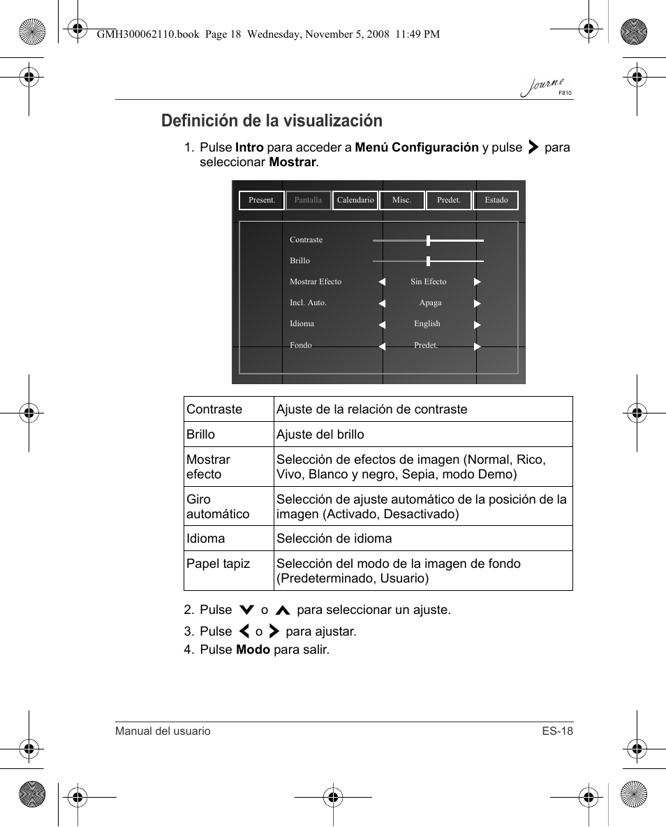 Definición de la visualización | Toshiba JournE F810 User Manual | Page 103 / 308