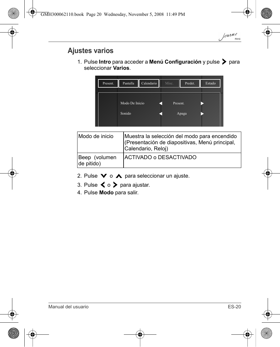 Ajustes varios | Toshiba JournE F810 User Manual | Page 105 / 308
