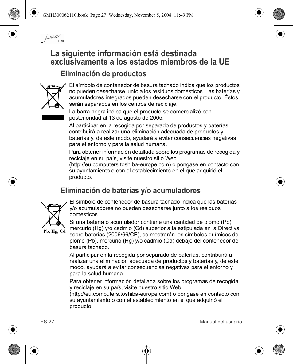 Toshiba JournE F810 User Manual | Page 112 / 308