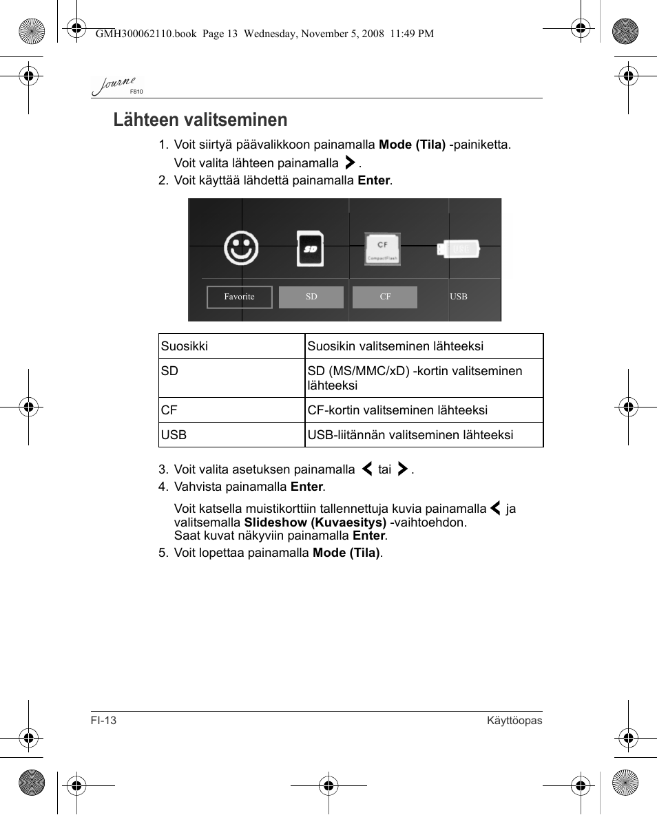 Lähteen valitseminen | Toshiba JournE F810 User Manual | Page 126 / 308