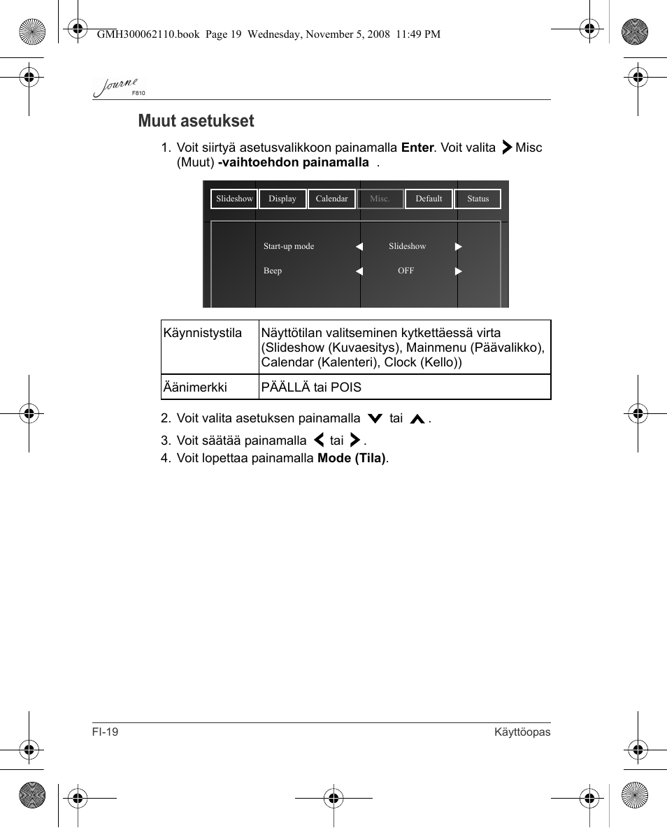 Muut asetukset | Toshiba JournE F810 User Manual | Page 132 / 308