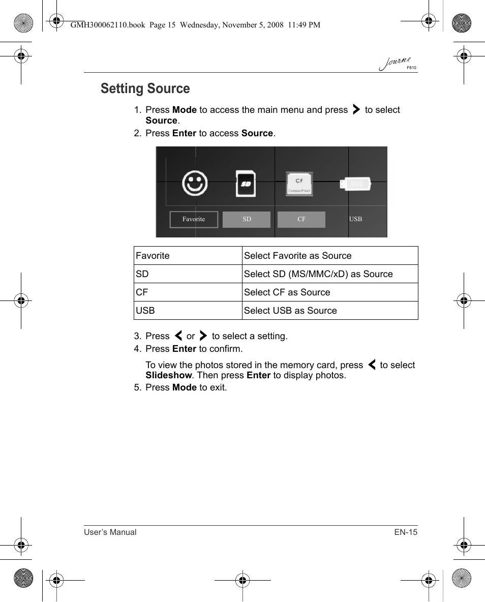 Setting source | Toshiba JournE F810 User Manual | Page 15 / 308