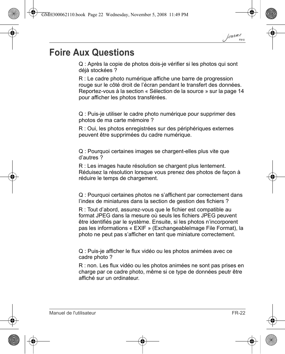 Foire aux questions | Toshiba JournE F810 User Manual | Page 161 / 308