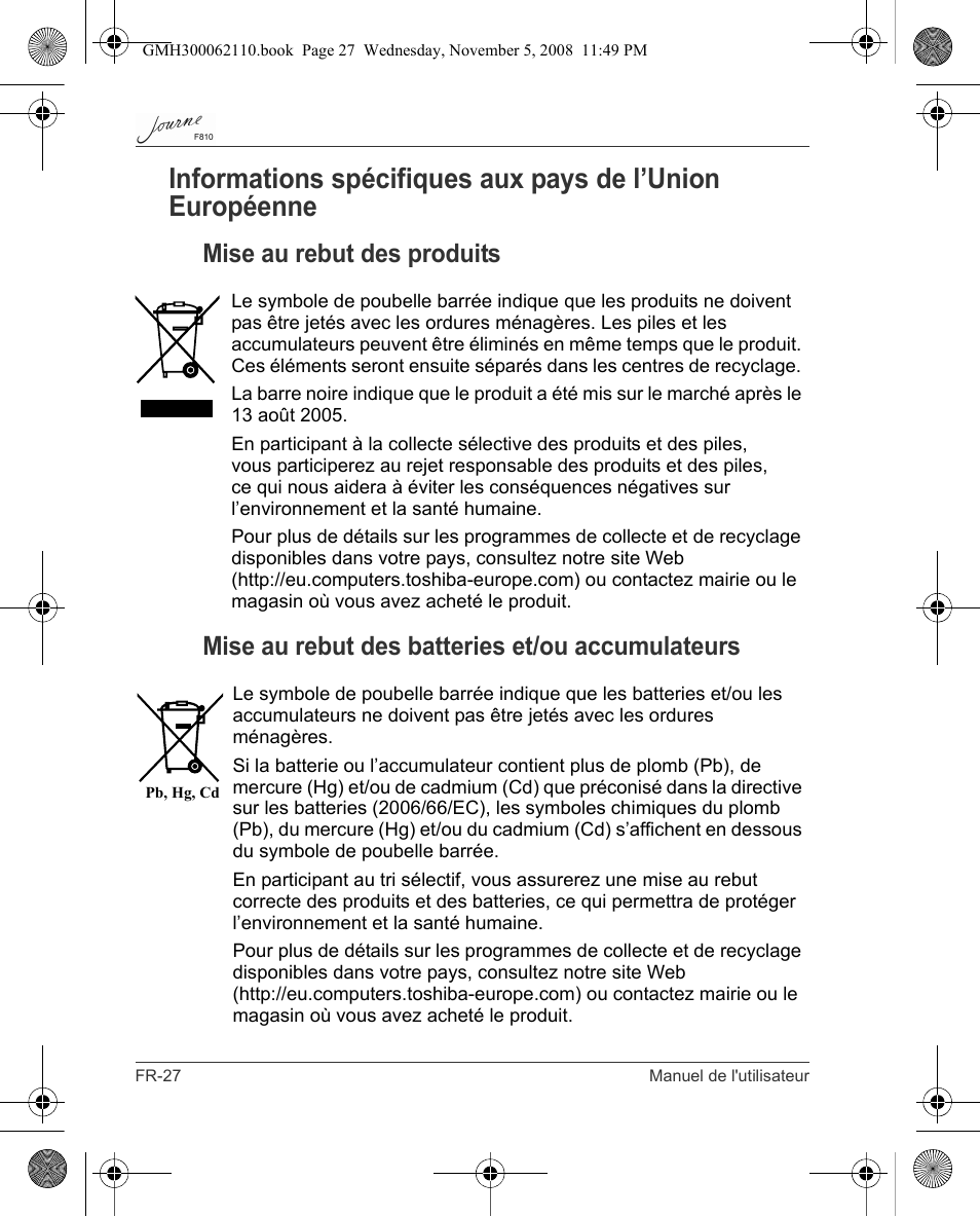 Toshiba JournE F810 User Manual | Page 166 / 308