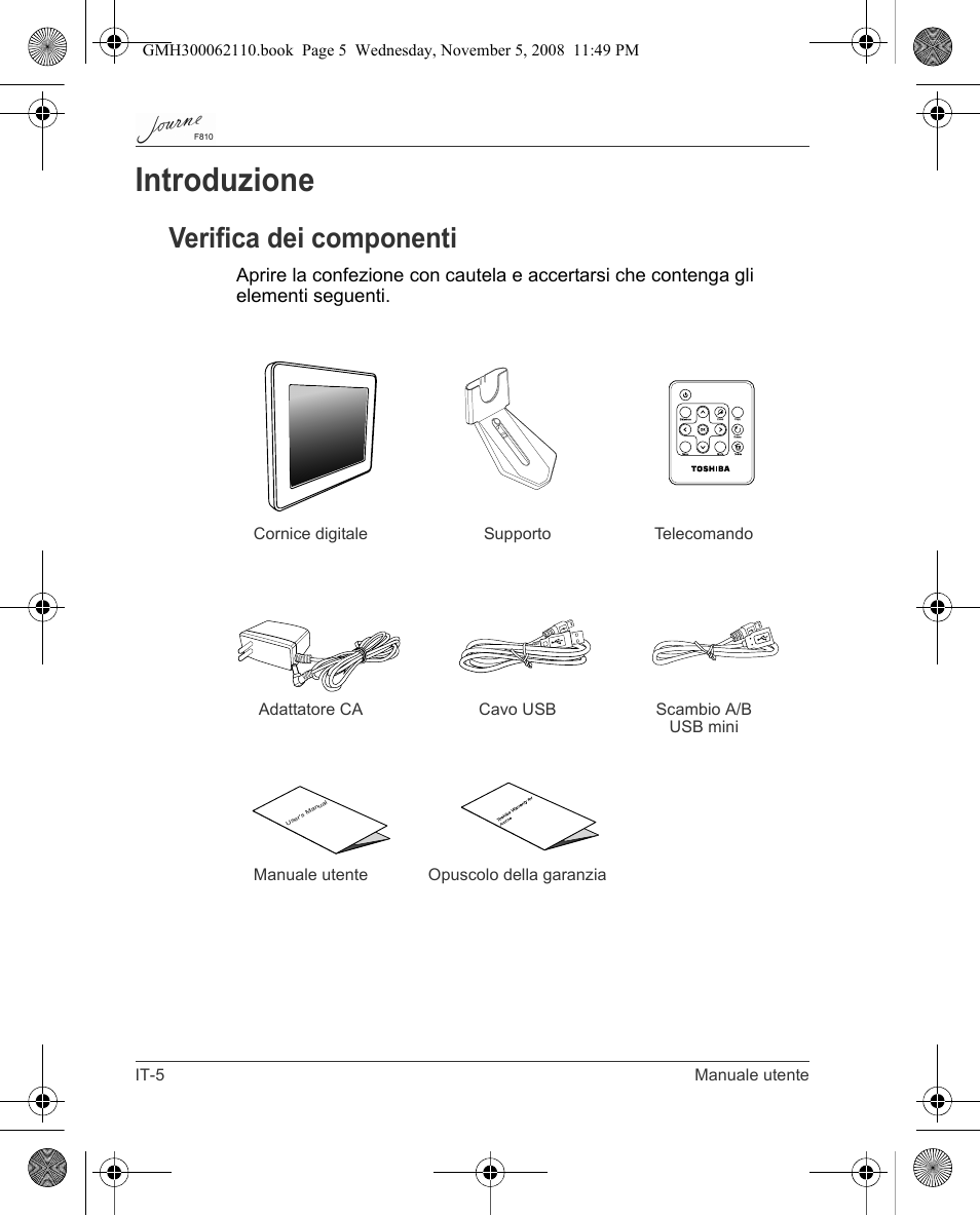 Introduzione, Verifica dei componenti | Toshiba JournE F810 User Manual | Page 172 / 308
