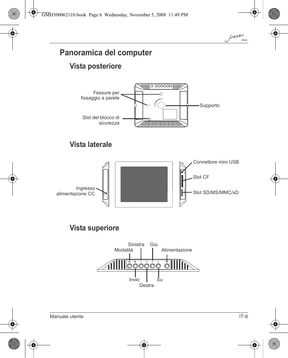 Panoramica del computer, Vista posteriore vista laterale vista superiore | Toshiba JournE F810 User Manual | Page 173 / 308