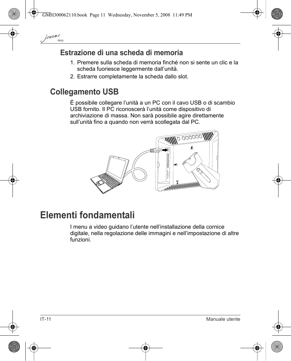 Elementi fondamentali, Collegamento usb | Toshiba JournE F810 User Manual | Page 178 / 308