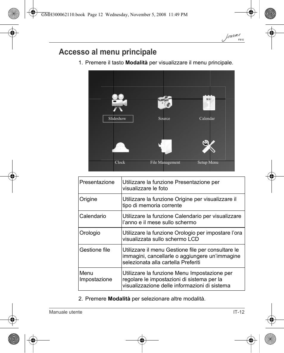 Accesso al menu principale | Toshiba JournE F810 User Manual | Page 179 / 308