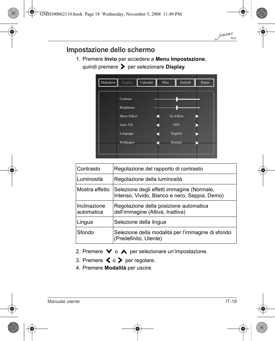 Impostazione dello schermo | Toshiba JournE F810 User Manual | Page 185 / 308