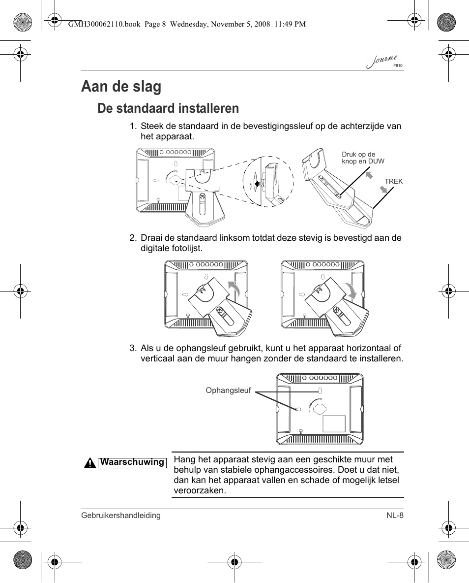 Aan de slag, De standaard installeren | Toshiba JournE F810 User Manual | Page 203 / 308