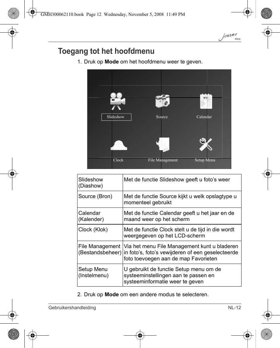 Toegang tot het hoofdmenu | Toshiba JournE F810 User Manual | Page 207 / 308