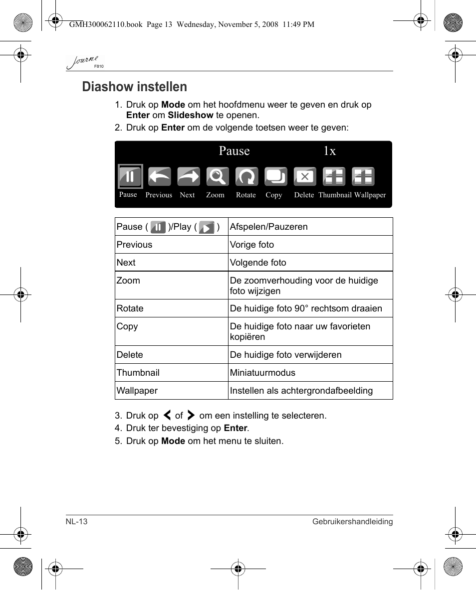Diashow instellen, Pause 1x | Toshiba JournE F810 User Manual | Page 208 / 308