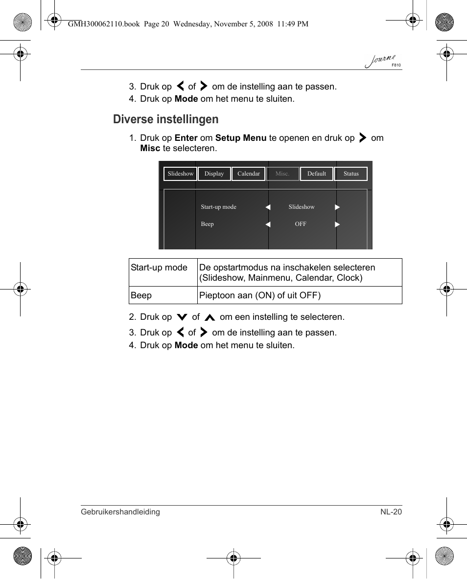 Diverse instellingen | Toshiba JournE F810 User Manual | Page 215 / 308