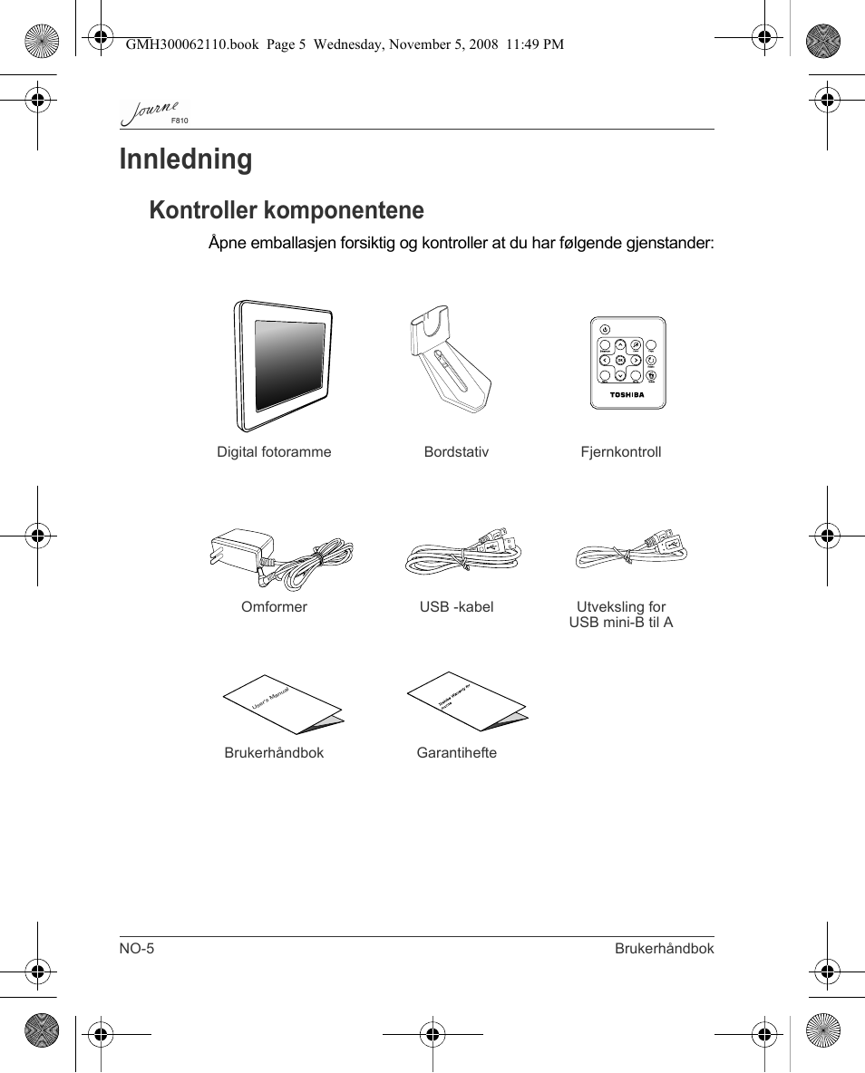 Innledning, Kontroller komponentene | Toshiba JournE F810 User Manual | Page 228 / 308