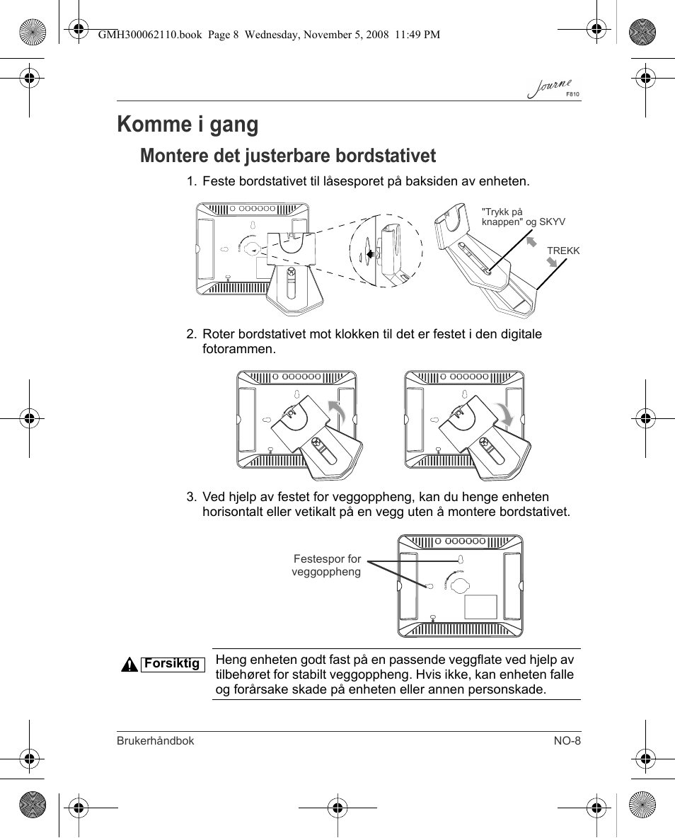 Komme i gang, Montere det justerbare bordstativet | Toshiba JournE F810 User Manual | Page 231 / 308