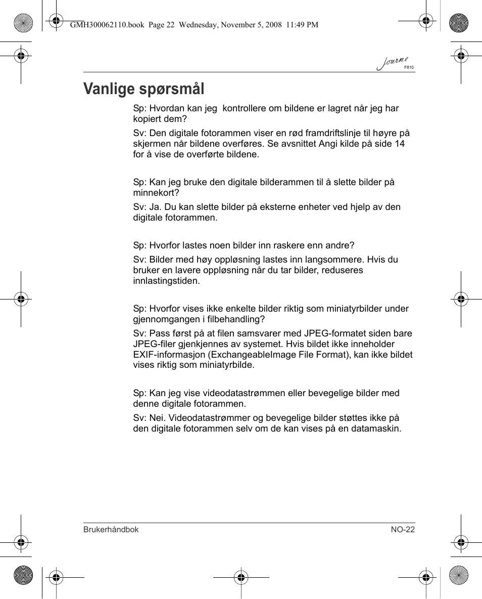 Vanlige spørsmål | Toshiba JournE F810 User Manual | Page 245 / 308