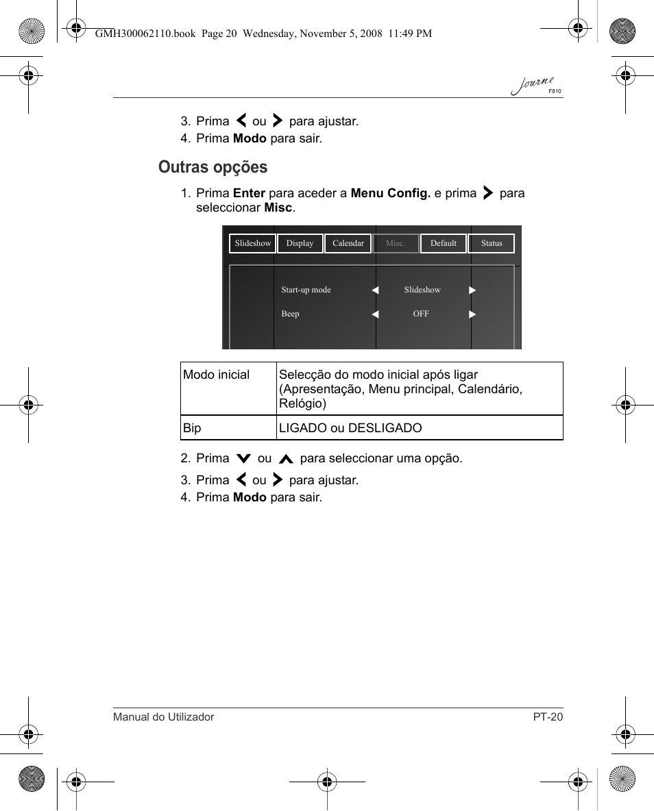 Outras opções | Toshiba JournE F810 User Manual | Page 271 / 308