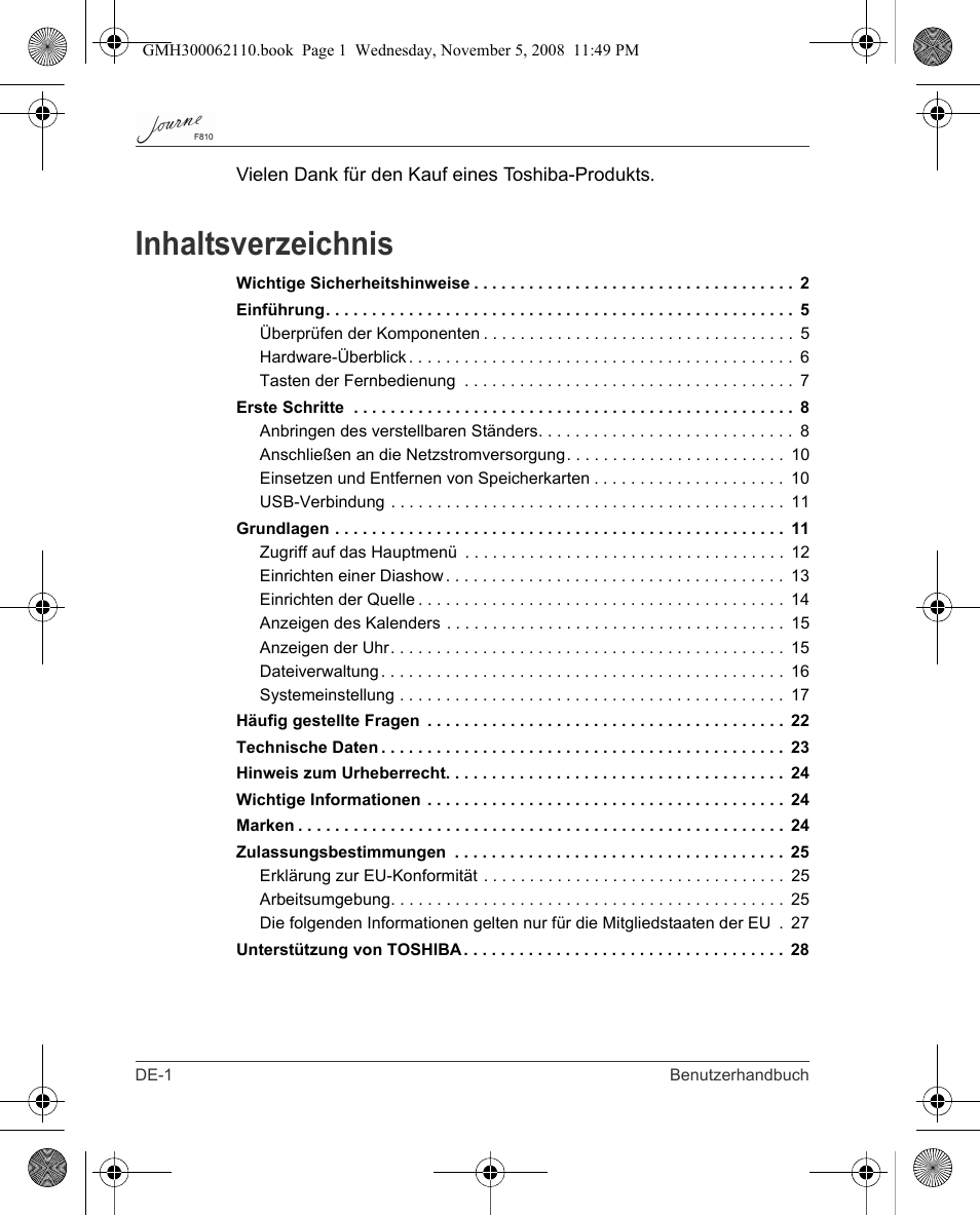 Toshiba JournE F810 User Manual | Page 30 / 308