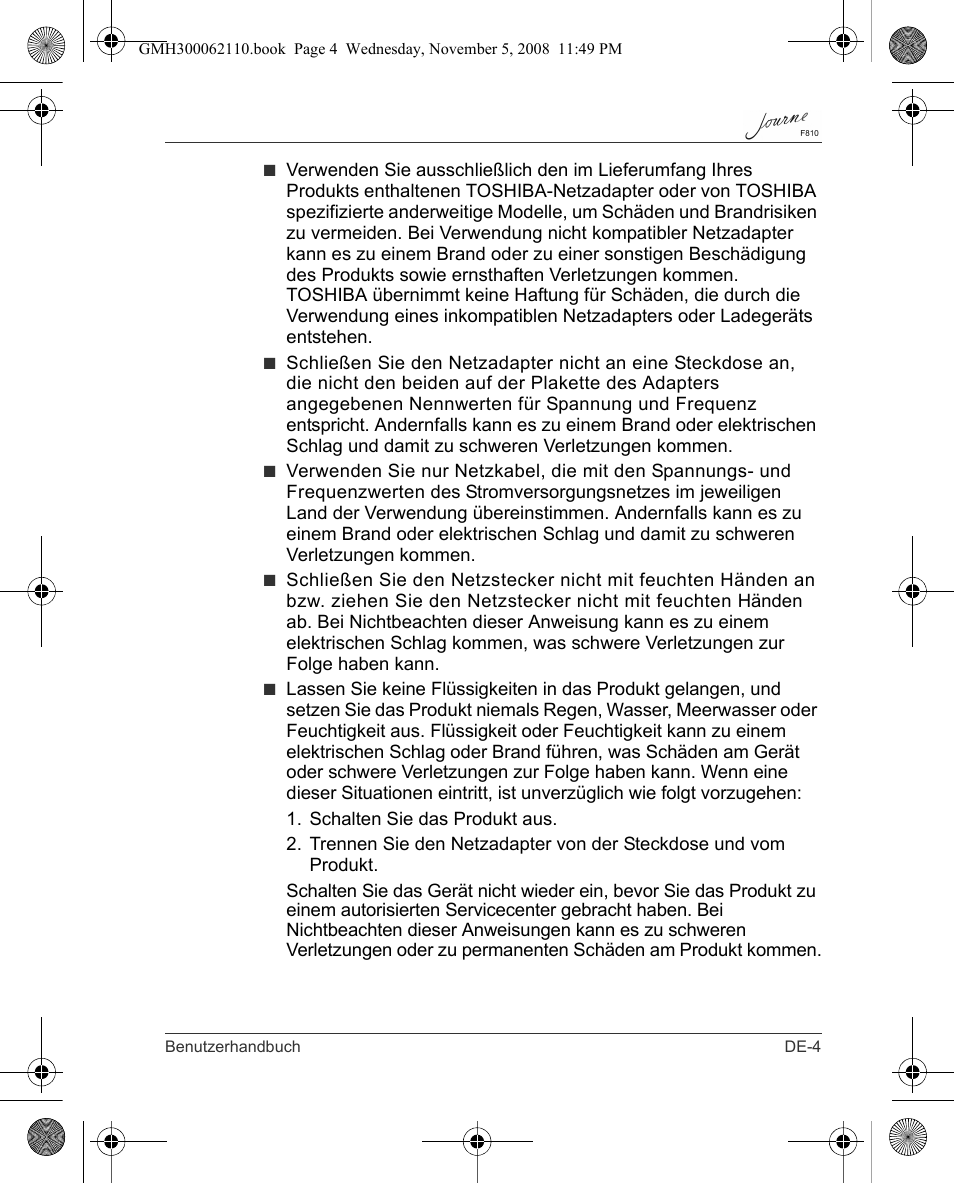 Toshiba JournE F810 User Manual | Page 33 / 308