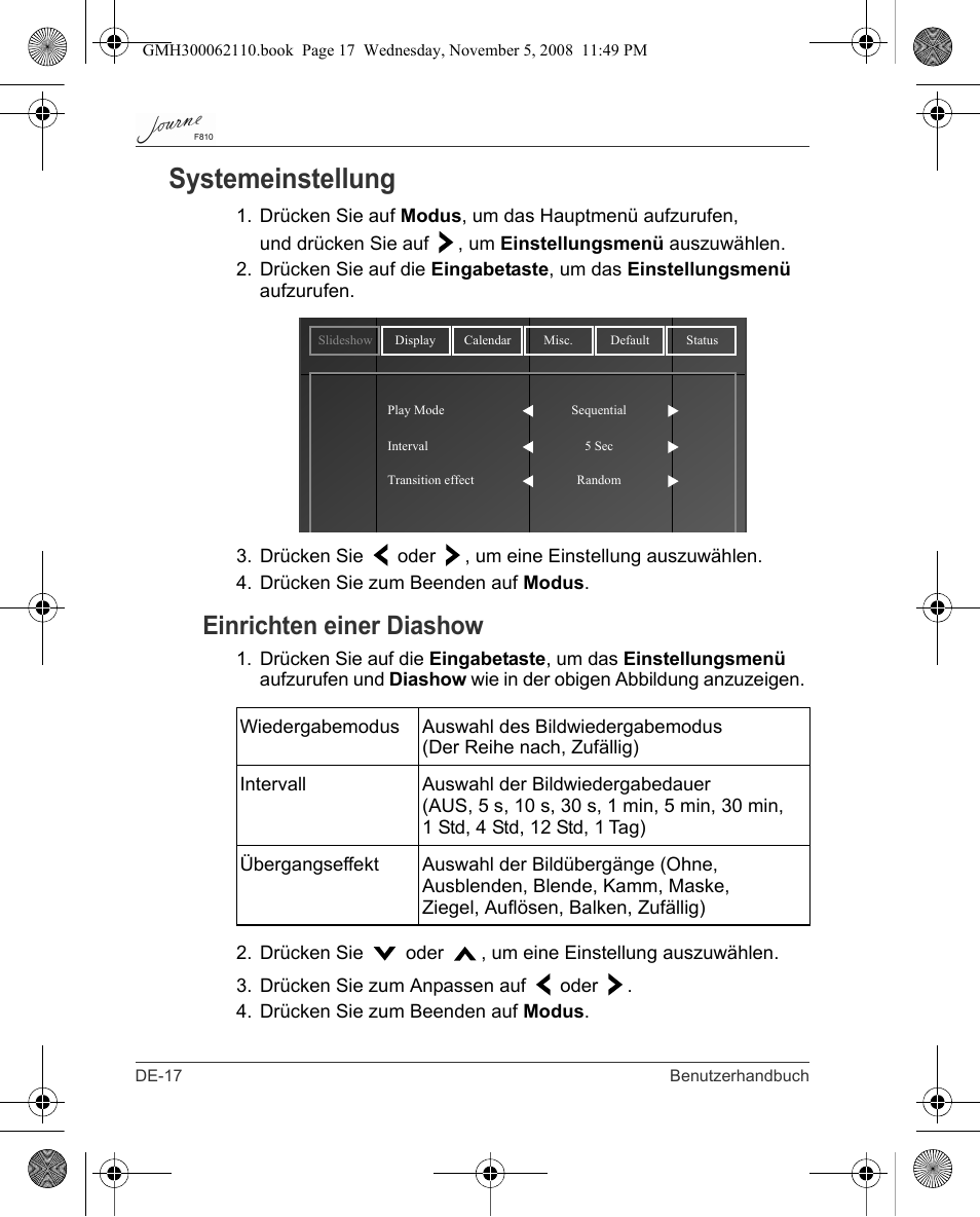 Systemeinstellung, Einrichten einer diashow | Toshiba JournE F810 User Manual | Page 46 / 308