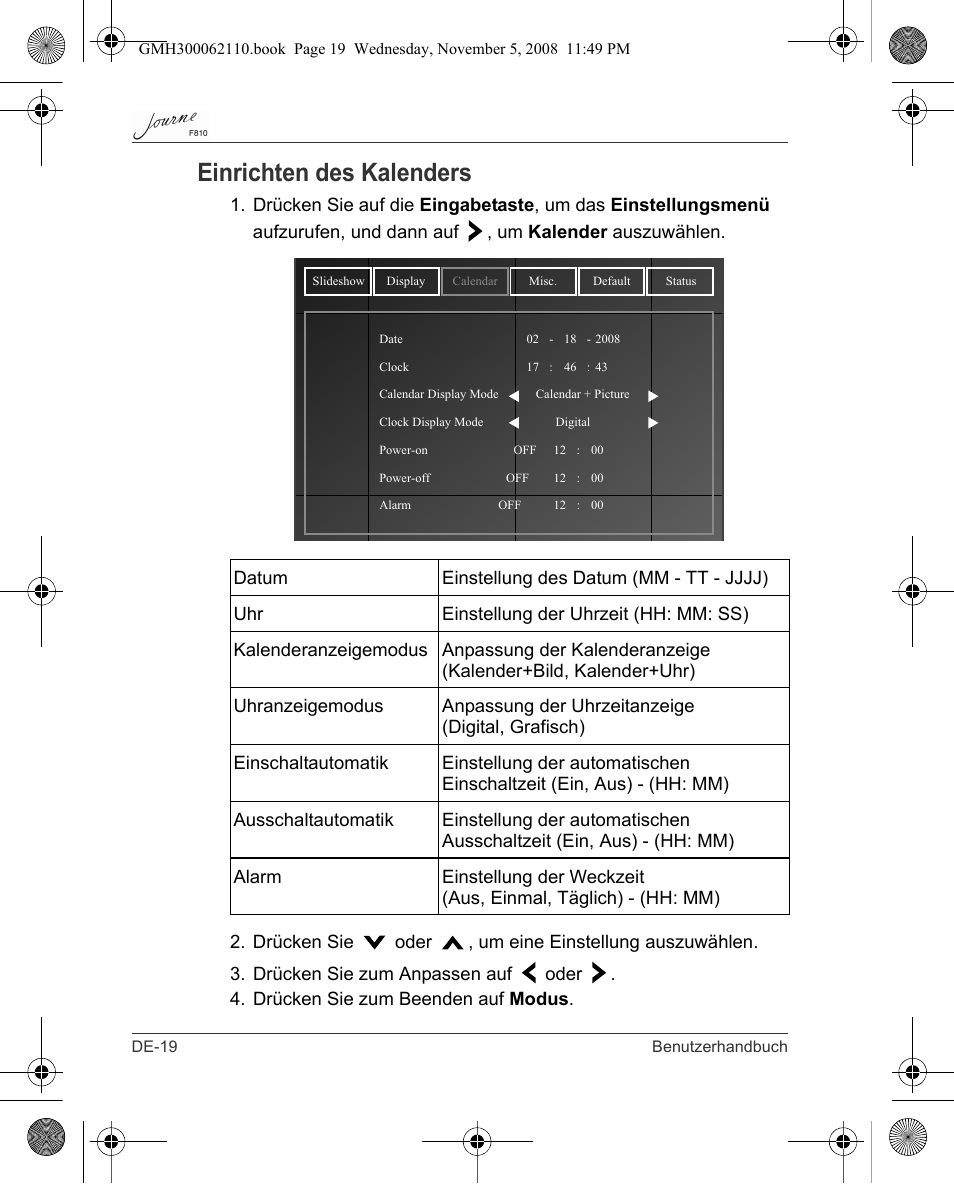 Einrichten des kalenders | Toshiba JournE F810 User Manual | Page 48 / 308