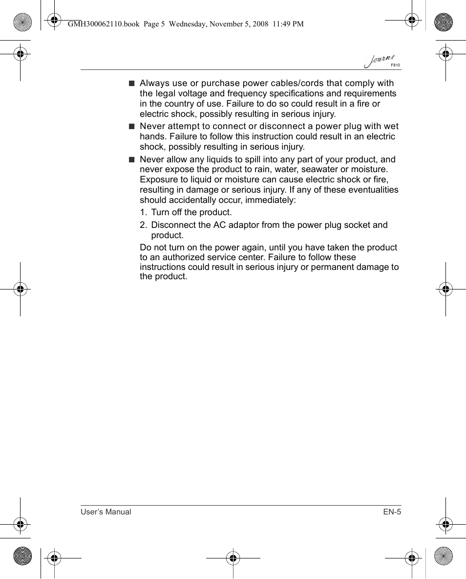 Toshiba JournE F810 User Manual | Page 5 / 308