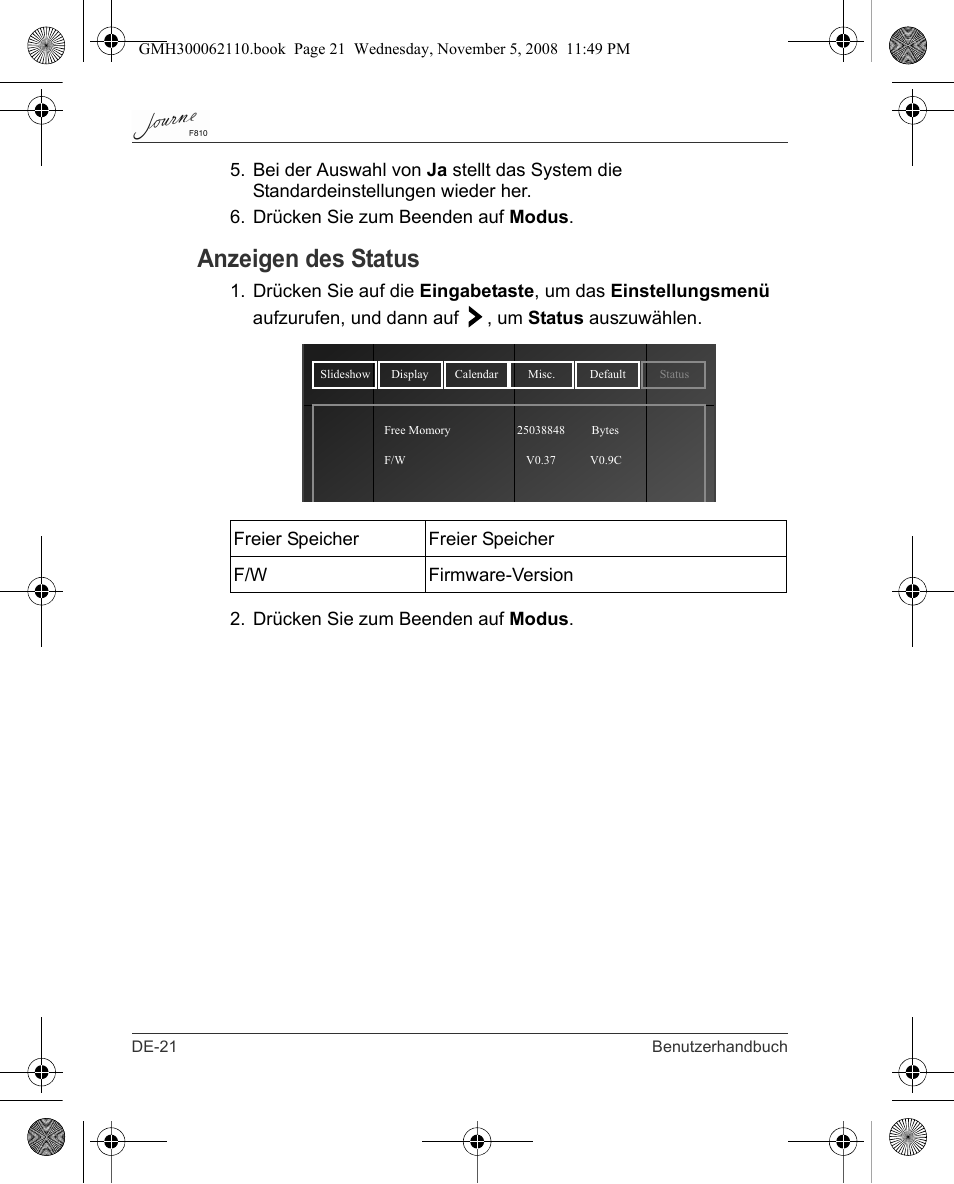 Anzeigen des status | Toshiba JournE F810 User Manual | Page 50 / 308