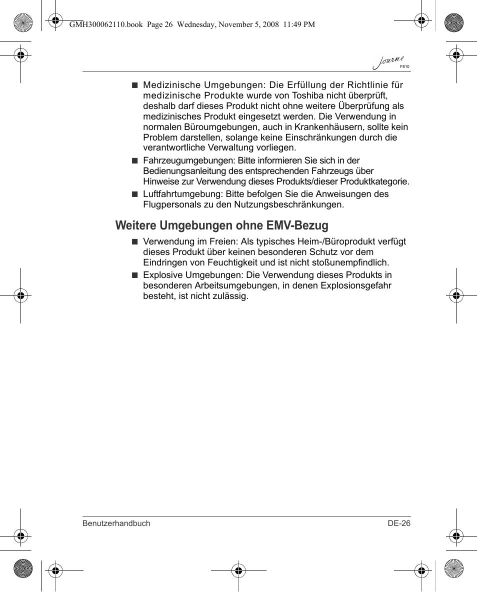 Weitere umgebungen ohne emv-bezug | Toshiba JournE F810 User Manual | Page 55 / 308