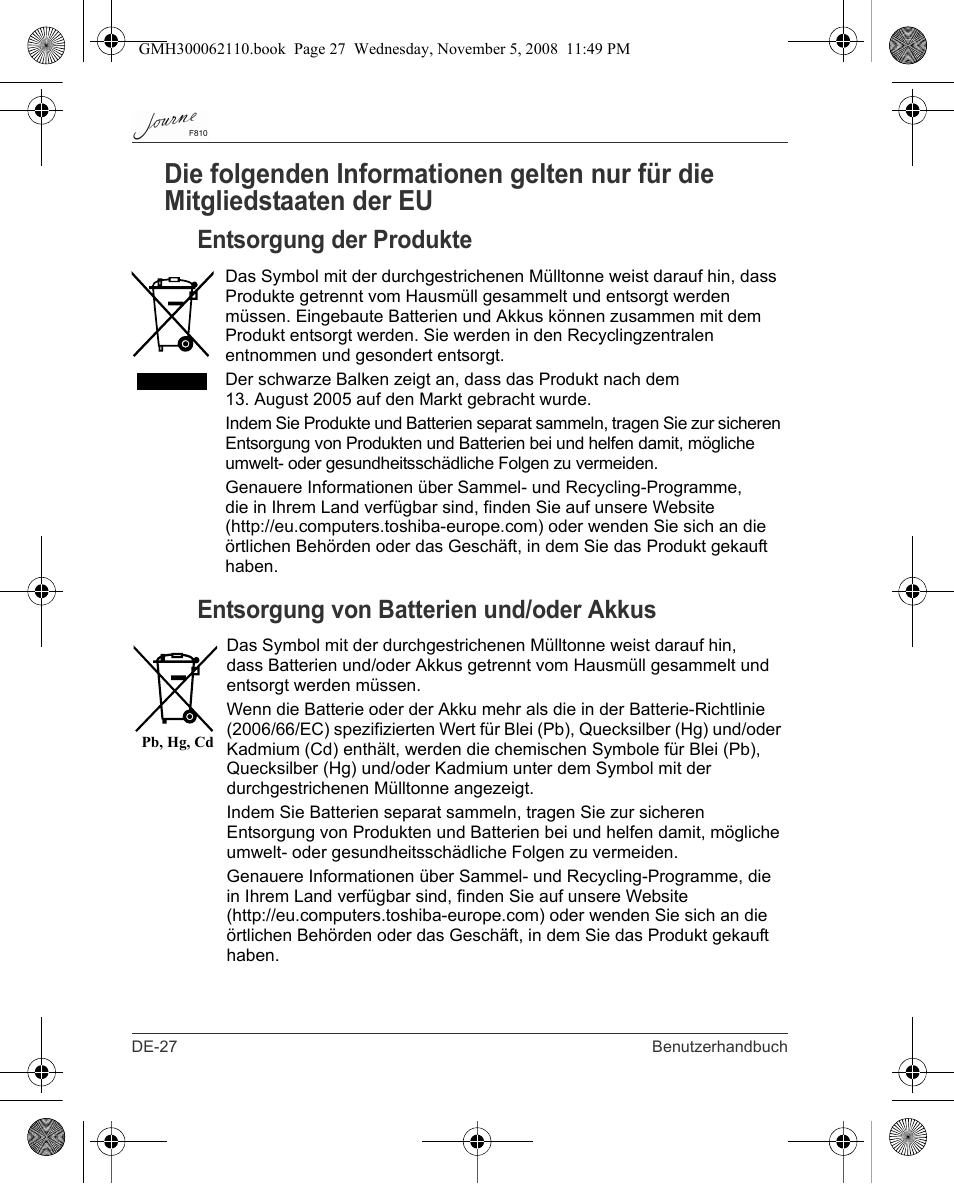 Toshiba JournE F810 User Manual | Page 56 / 308