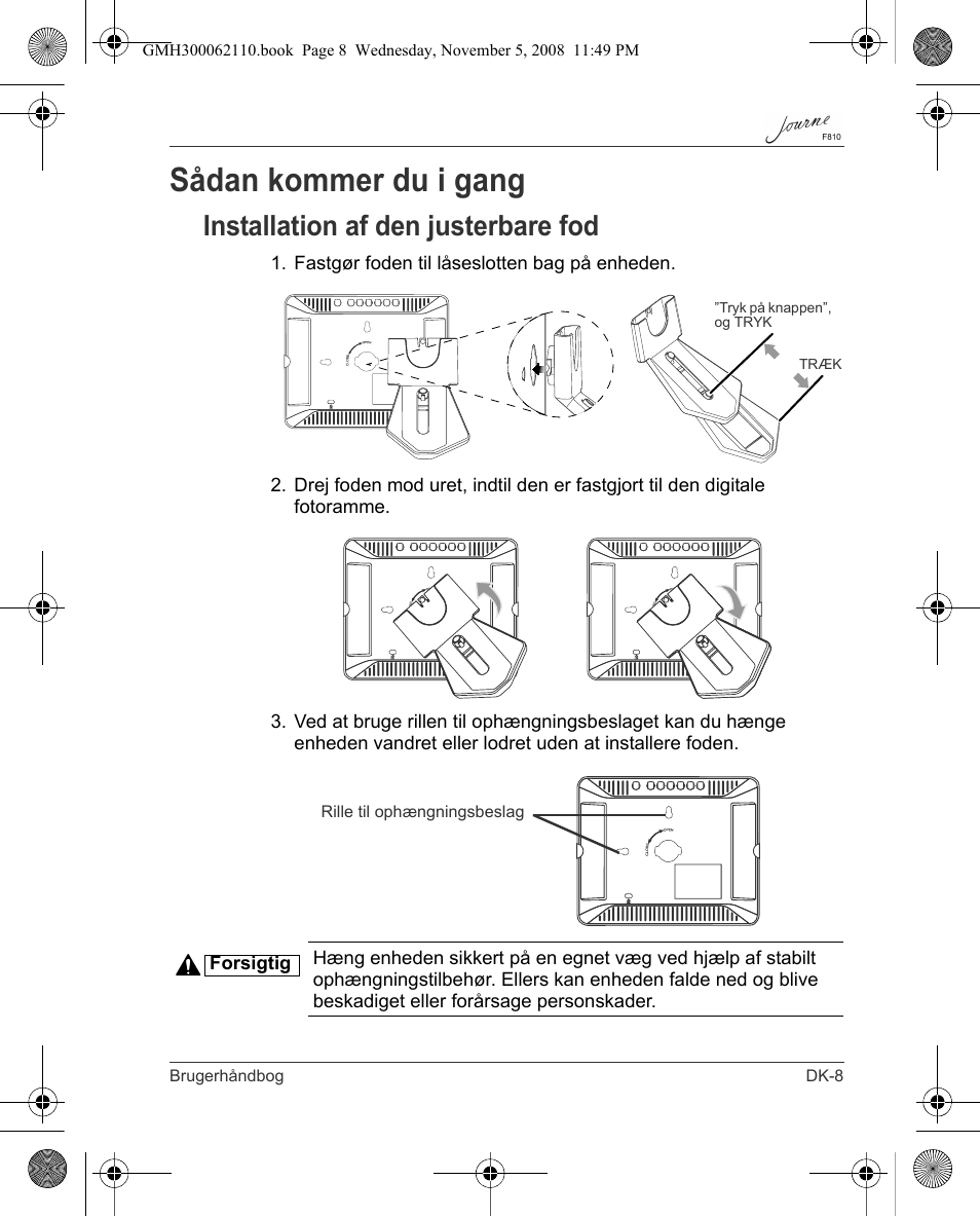 Sådan kommer du i gang, Installation af den justerbare fod | Toshiba JournE F810 User Manual | Page 65 / 308