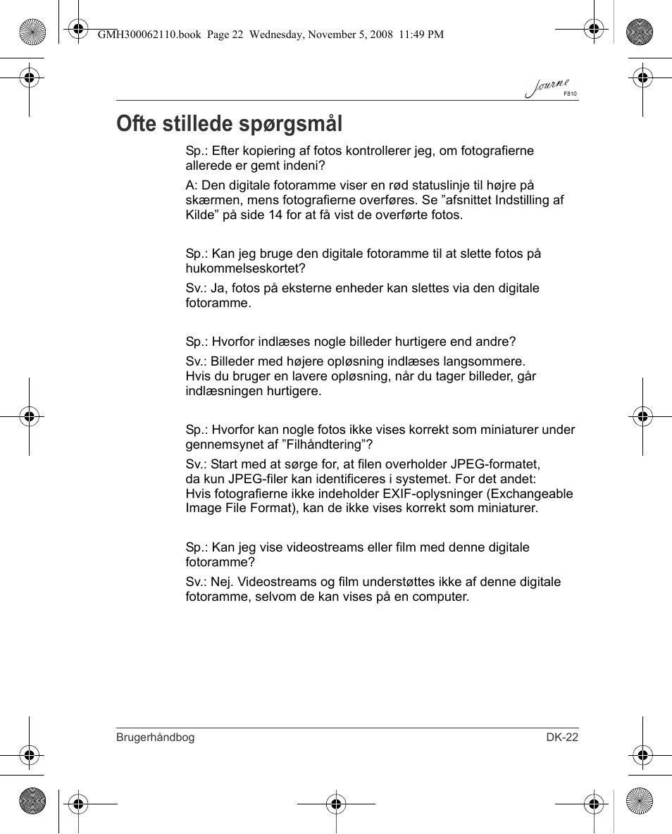 Ofte stillede spørgsmål | Toshiba JournE F810 User Manual | Page 79 / 308