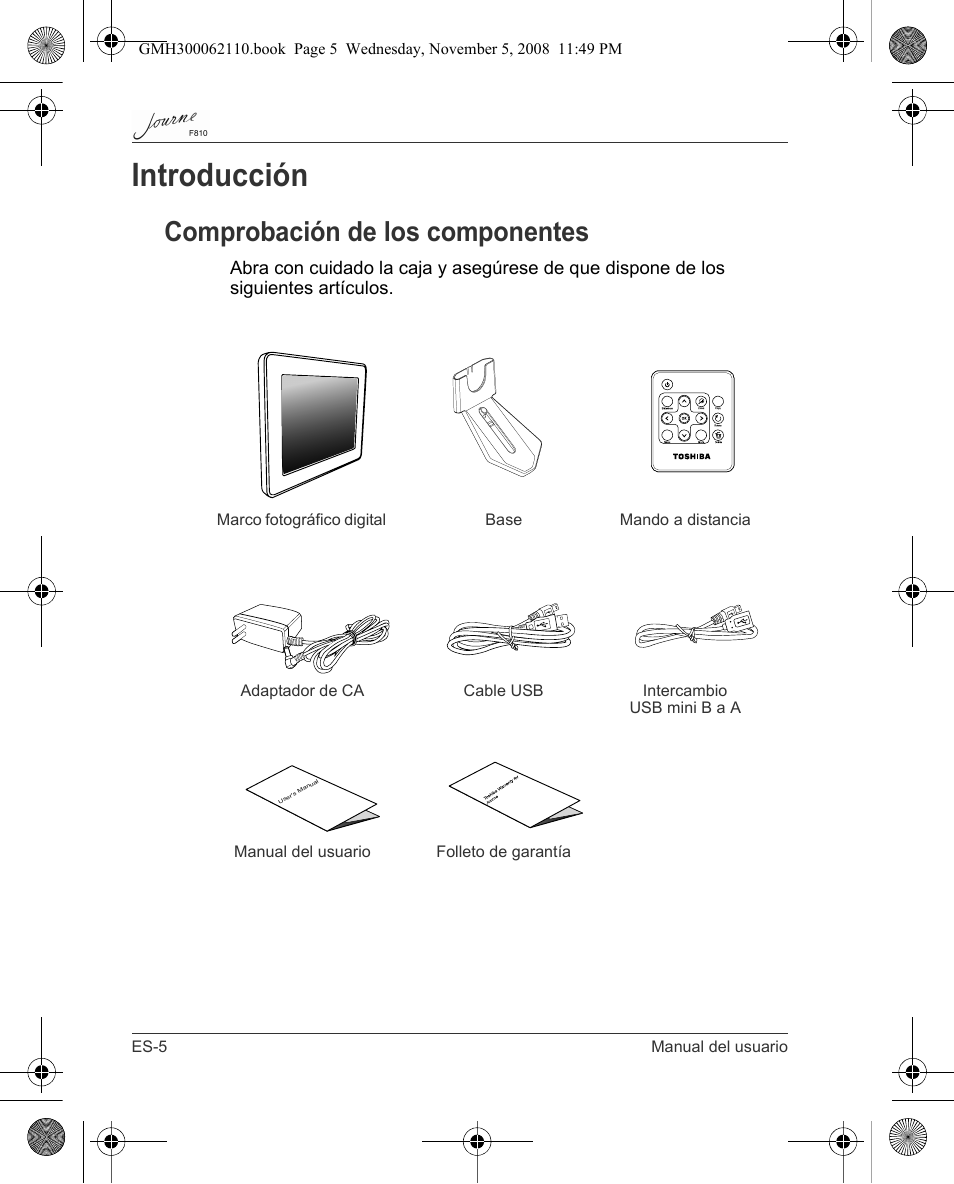 Introducción, Comprobación de los componentes | Toshiba JournE F810 User Manual | Page 90 / 308