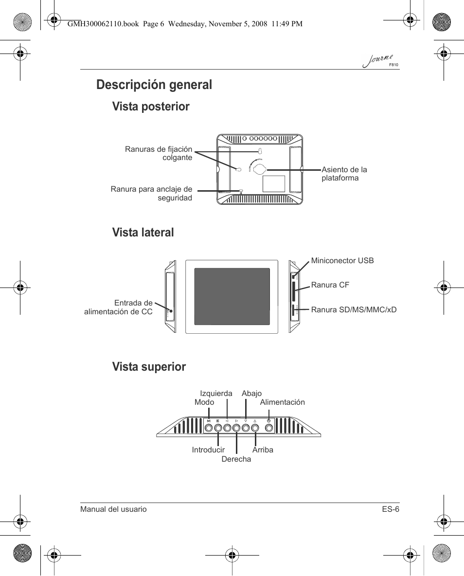 Descripción general, Vista posterior vista lateral vista superior | Toshiba JournE F810 User Manual | Page 91 / 308