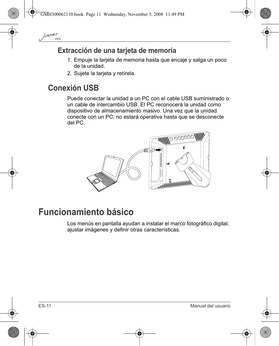 Funcionamiento básico, Conexión usb | Toshiba JournE F810 User Manual | Page 96 / 308