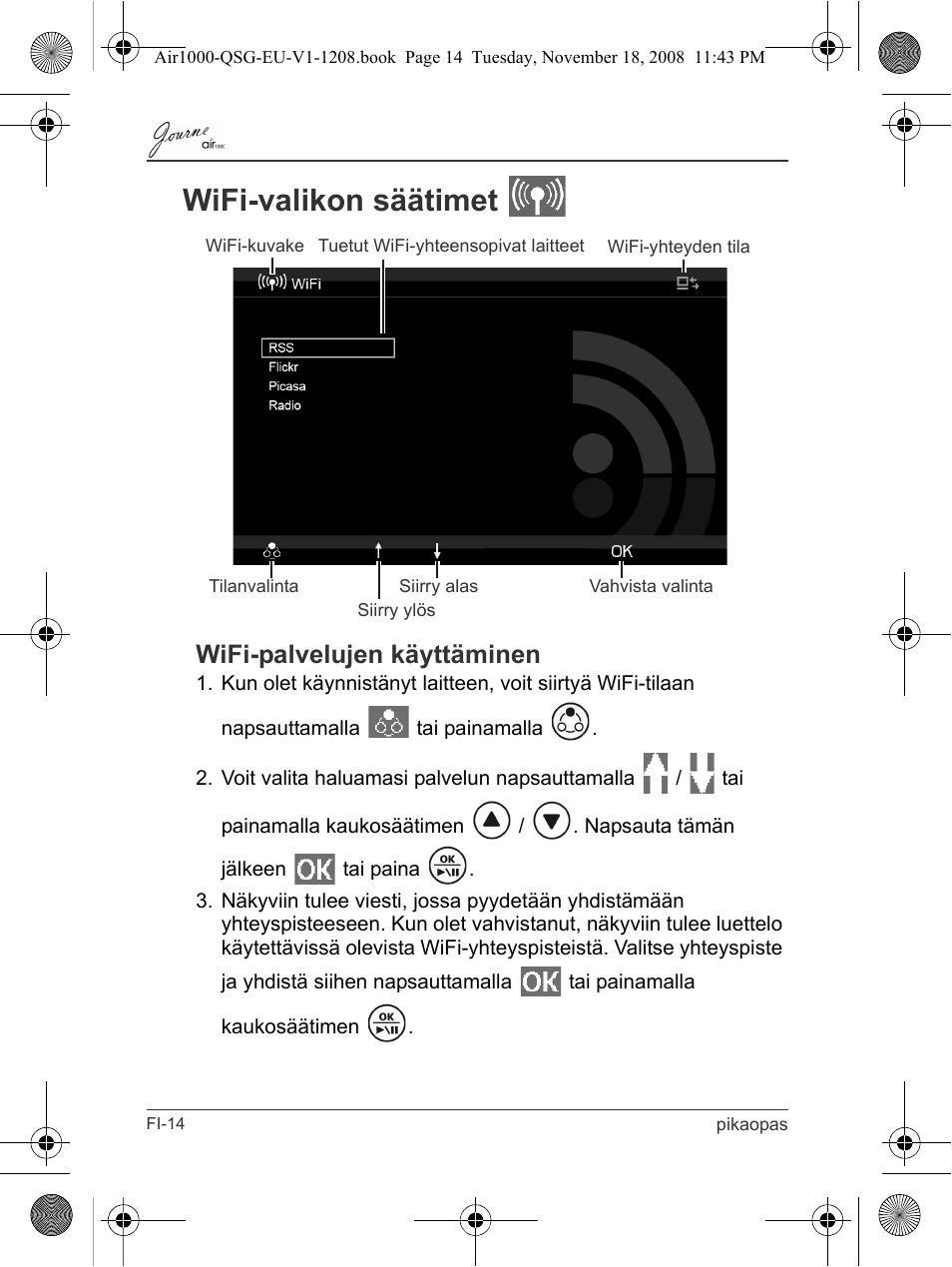 Wifi-valikon säätimet, Wifi-palvelujen käyttäminen | Toshiba JournE Air1000 User Manual | Page 108 / 256